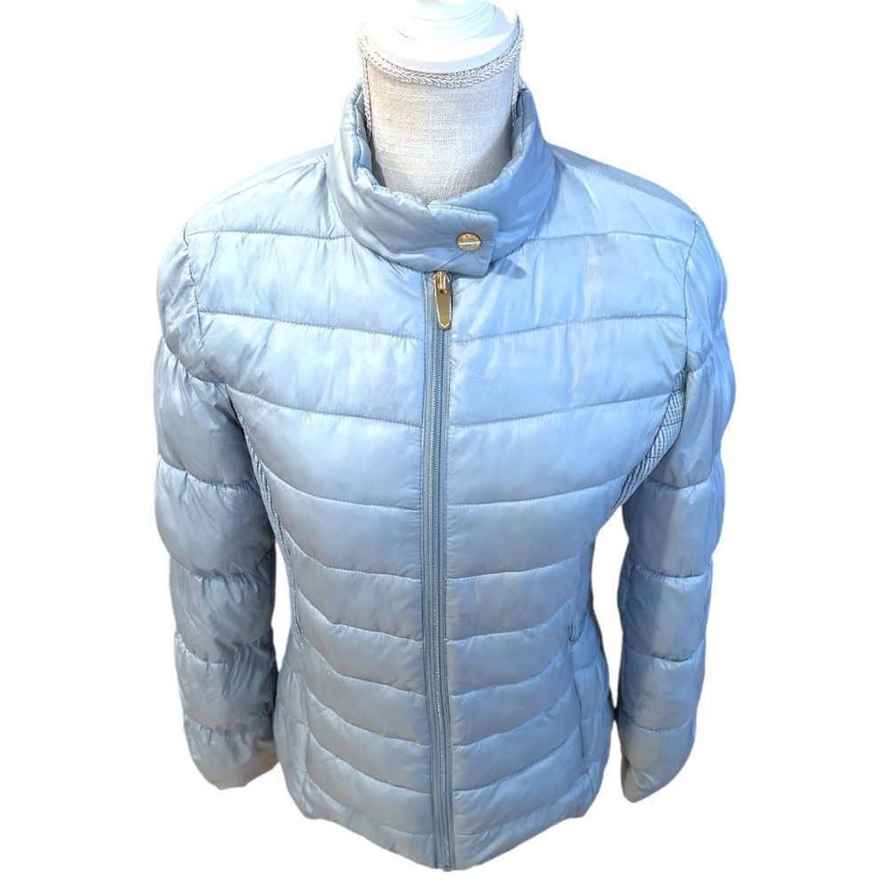 Via Spiga Ice Blue Smocked Quilted Puffer Jacket Size S - Picture 3 of 12